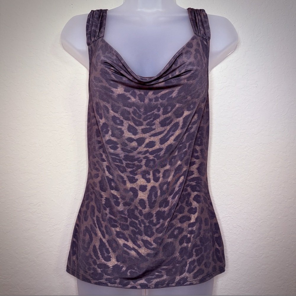 Charlotte Russe Metallic Clouded Leopard Tank Top Size XS Silver Stretch Blouse